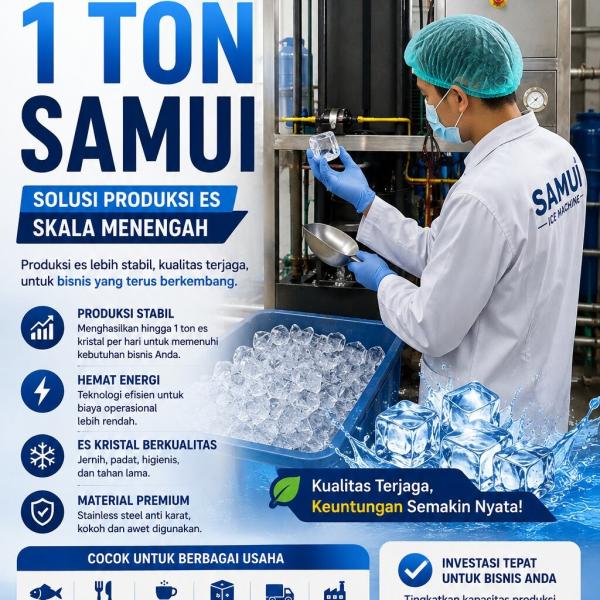 Mesin Es Kristal 1 Ton SAMUI, Solusi Produksi Es Skala Menengah